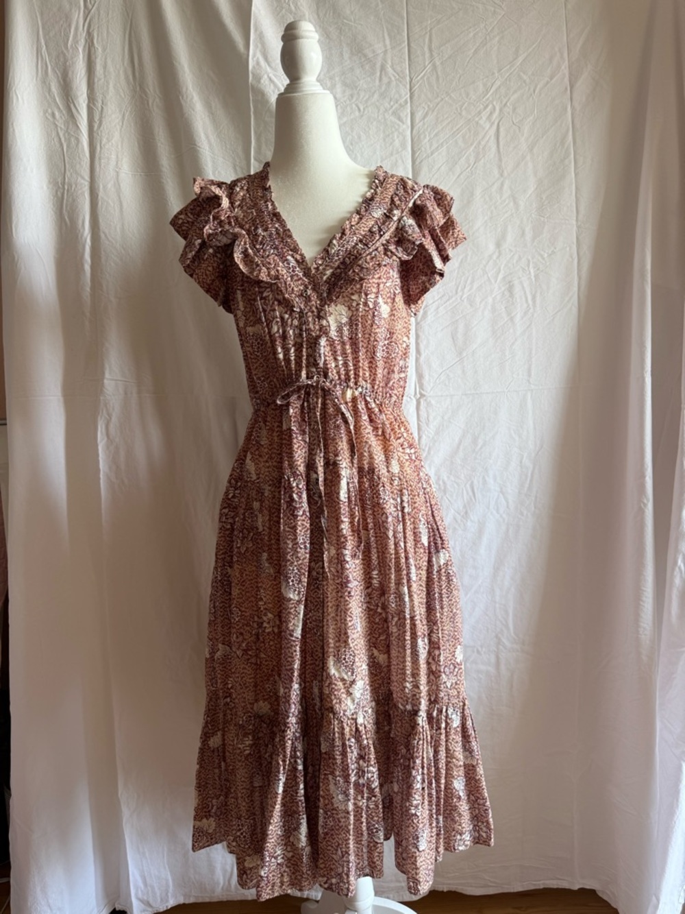 Ulla Johnson Authentic Rust Floral Ruffle Maxi Dress